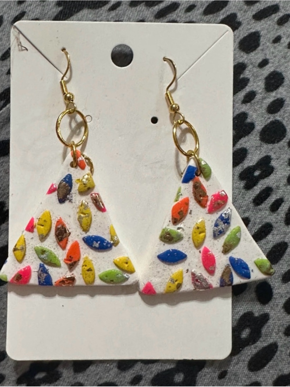 Colorful Triangle Drop Earrings with Gold-Tone Hooks